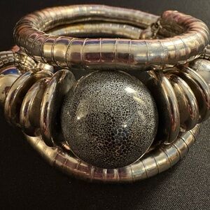 Silver Coil Bracelet with Textured Bead
